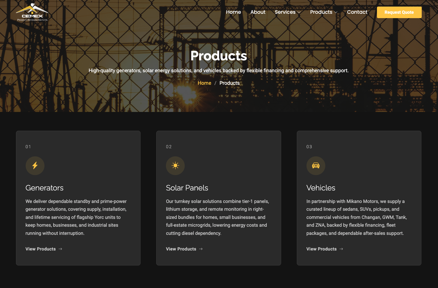 Cemex Project Integrated — mobile responsive dark industrial layout