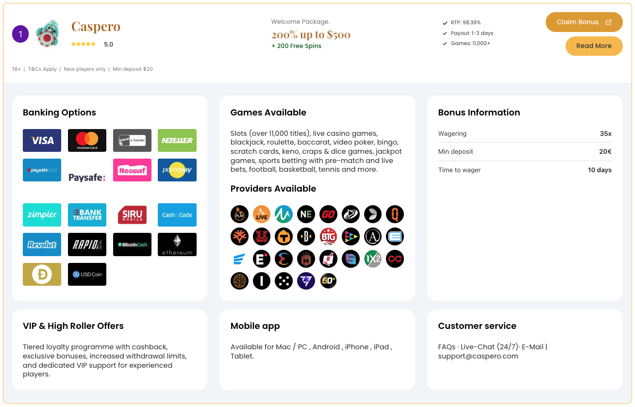 Exclusive Offers VIP - premium offer cards with gold accent hover states