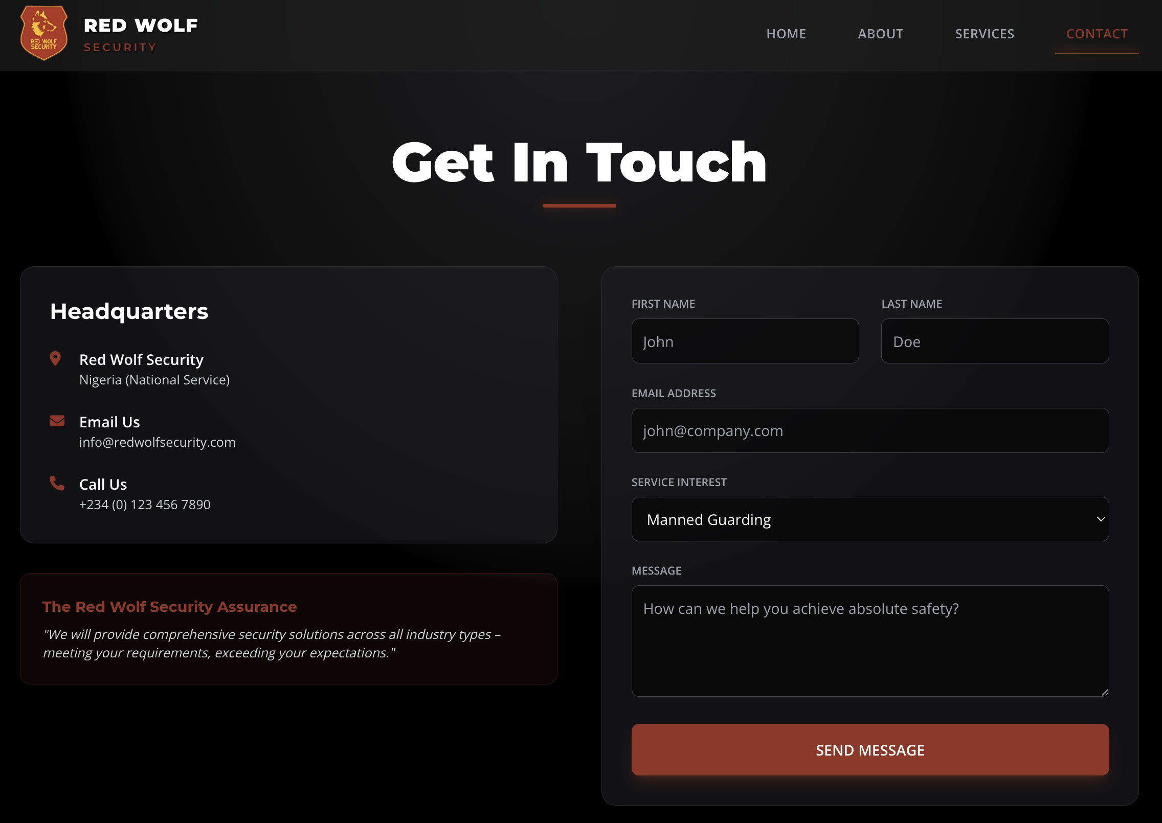 Red Wolf Security — service portfolio pages