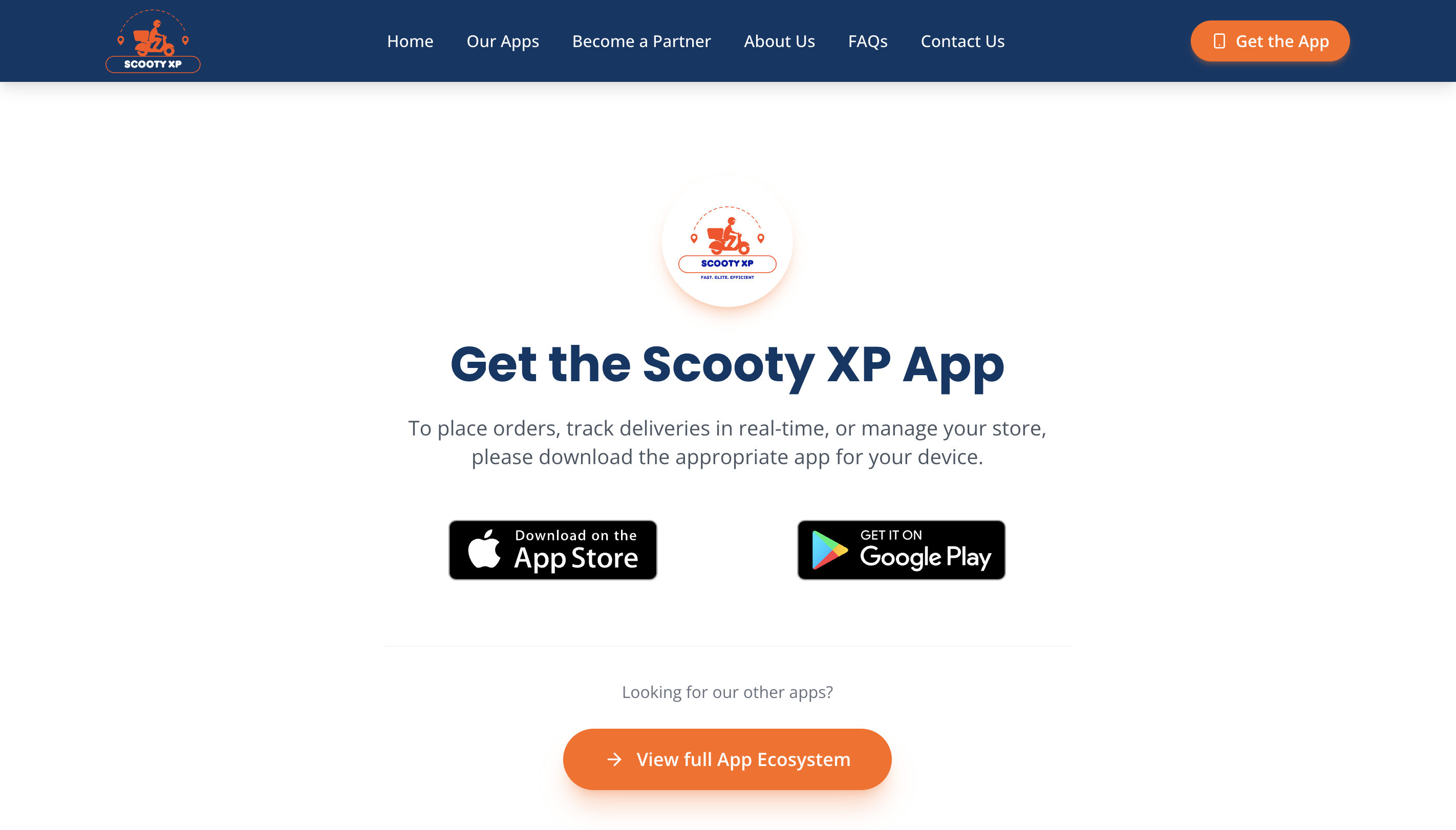 Scooty XP customer app — home and ordering flow
